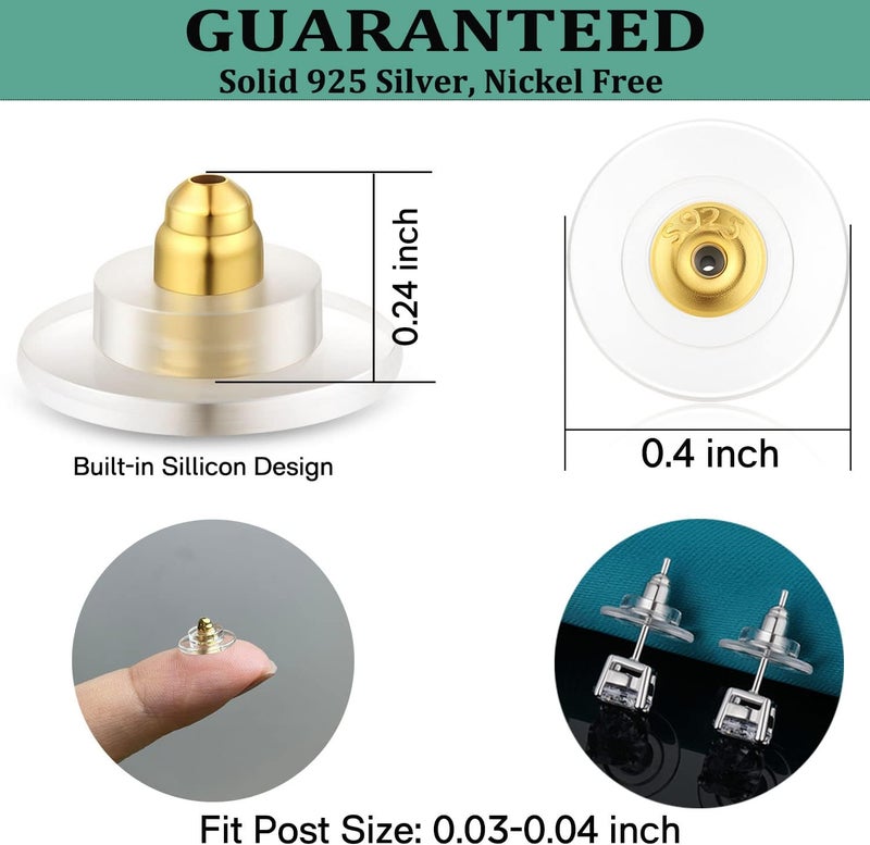 Catinee 3 Pairs Earring Backs,925 Sterling Silver Earring Backs for Studs, Adjustable Hypoallergenic Locking Earring Backs Fit 0.028-0.039inch Post（Gold） - Image 5